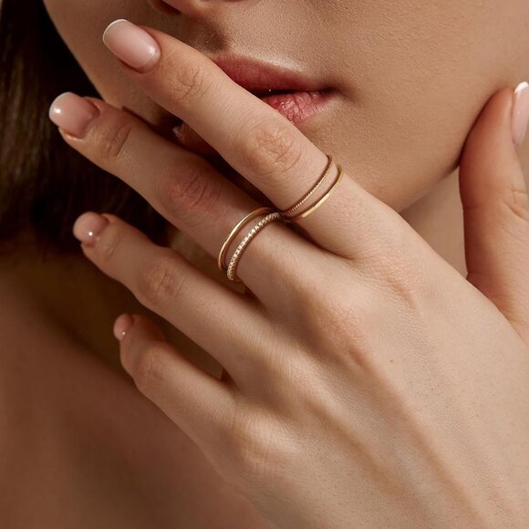 14K Gold Filled 1.3mm Thin Stackable Rings for Women - Minimalist Non Tarnish Ha - Picture 3 of 6